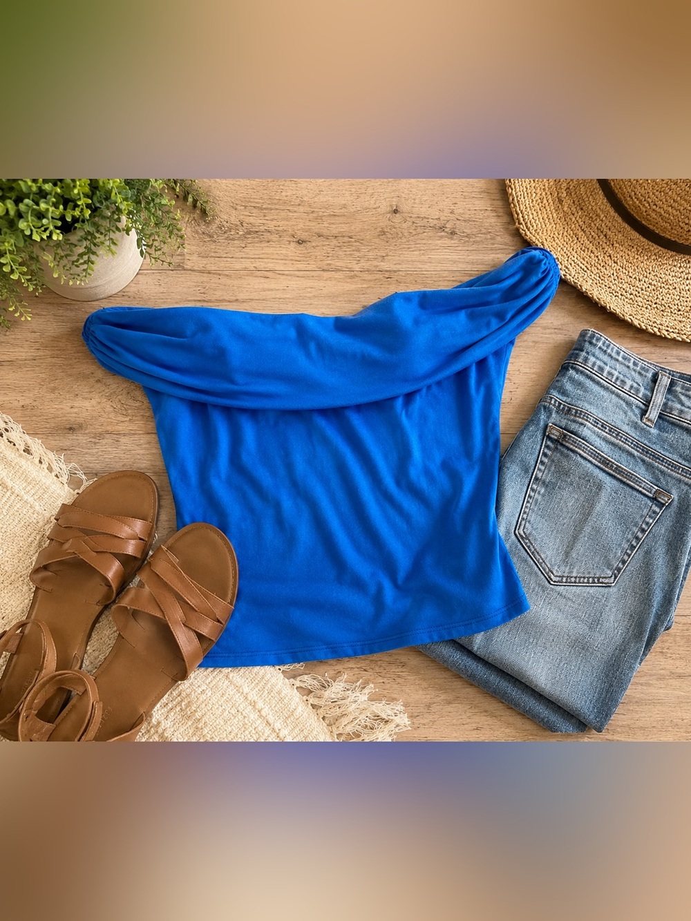 Reformation Cobalt Blue Off-the-Shoulder Stretch Top Size Small